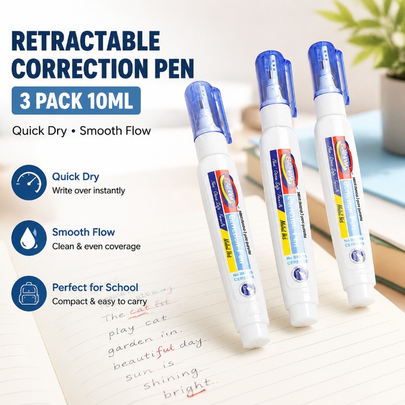 Correction Fluid White - Correttore Liquido ad Asciugatura Rapida, Gomma